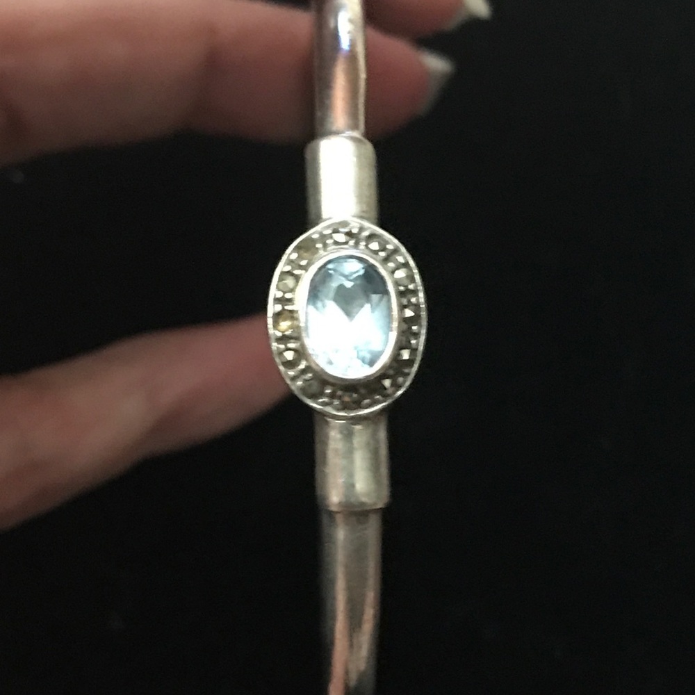 .925 Silver Blue Topaz and Marquesite Bangle